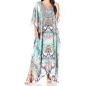 Sakkas Yeni Women's Short Sleeve V-Neck Summer Floral Long Caftan Dress Cover-up