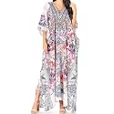 Sakkas Yeni Women's Short Sleeve V-Neck Summer Floral Long Caftan Dress Cover-up