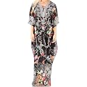 Sakkas Yeni Women's Short Sleeve V-Neck Summer Floral Long Caftan Dress Cover-up