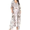 Sakkas Yeni Women's Short Sleeve V-Neck Summer Floral Long Caftan Dress Cover-up