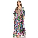Sakkas Yeni Women's Short Sleeve V-Neck Summer Floral Long Caftan Dress Cover-up