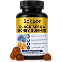 Sakoon Nutrition Black Seed Oil Gummies with Honey – Black Cumin Seed Oil (Nigella Sativa) with 2%+ Thymoquinone – Immune, Joint, Digestion, Hair &amp; Skin Support – 60 Halal Gummies