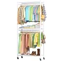 Sakugi Clothes Rack - 33.0" x 12.2" x 79.5" Clothing Rack with Shelves & Wheels, Multi-Functional Wardrobe Closet with Hooks, Sturdy Metal Garment Rack for Bedroom, Laundry, Balcony (White)