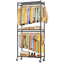 Sakugi Clothes Rack - 33.0" x 12.2" x 79.5" Clothing Rack with Shelves & Wheels, Multi-Functional Wardrobe Closet with Hooks, Sturdy Metal Garment Rack for Bedroom, Laundry, Balcony (Black)