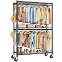 Sakugi Clothes Rack - 45.2" x 12.6" x 80.7" Clothing Rack with Shelves &amp; Wheels, Multi-Functional Wardrobe Closet with Hooks, Sturdy Metal Garment Rack for Bedroom, Laundry, Balcony (Black)