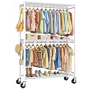 Sakugi Clothes Rack - 45.2" x 12.6" x 80.7" Clothing Rack with Shelves &amp; Wheels, Multi-Functional Wardrobe Closet with Hooks, Sturdy Metal Garment Rack for Bedroom, Laundry, Balcony (White)