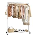 Sakugi Clothes Rack - Clothing Rack with Storage Mesh Shelf & Casters, Heavy-Duty Metal Clothing Rack for Hanging Clothes, Dresses, Coats, Large Load Capacity, Easy Assembly, White, 44.3"x16.9"x59.0"