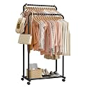 Sakugi Clothes Rack - Clothing Rack with Storage Mesh Shelf & Casters, Heavy-Duty Metal Clothing Rack for Hanging Clothes, Dresses, Coats, Large Load Capacity, Easy Assembly, Black, 28.0"x16.0"x59.0"