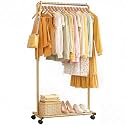 Sakugi Clothes Rack - Clothing Rack with Storage Mesh Shelf & Casters, Heavy-Duty Metal Clothing Rack for Hanging Clothes, Dresses, Coats, Large Load Capacity, Easy Assembly, Gold, 28.0"x16.9"x59.0"