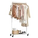 Sakugi Clothes Rack - Clothing Rack with Storage Mesh Shelf & Casters, Heavy-Duty Metal Clothing Rack for Hanging Clothes, Dresses, Coats, Large Load Capacity, Easy Assembly, White, 28.0"x16.9"x59.0"
