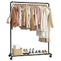 Sakugi Clothes Rack - Clothing Rack with Storage Mesh Shelf & Casters, Heavy-Duty Metal Clothing Rack for Hanging Clothes, Dresses, Coats, Large Load Capacity, Easy Assembly, Black, 44.3"x16.9"x59.0"
