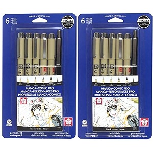 sakura 50201 6-piece black pigma manga comic pro drawing kit pack of 2 6-pc drawing set