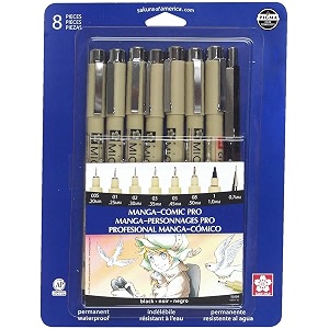 sakura 50203 8-piece black pigma manga comic pro drawing kit - 1