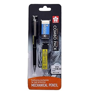 sakura cushioning point mechanical pencil starter set with lead refill and eraser black 03mm-b