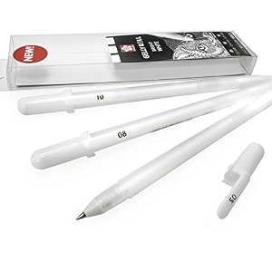 sakura gelly roll gel pens - bright white  050810mm - wallet of 3