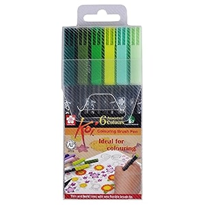 sakura koi coloring brush pen set of 6 green shades