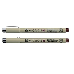 sakura pigma micron 05 fineliner pen 045mm line width pack of 2 burgundy