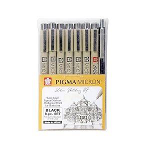 sakura pigma micron fineliner pens urban sketching kit set of 7 nib sizes and 05mm mechanical pencils black
