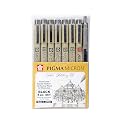 SAKURA Pigma Micron Fineliner Pens, Urban Sketching kit Set of 7 Nib Sizes and 0.5mm Mechanical Pencils, Black