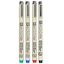 SAKURA PIGMA MICRON, PACK OF 4 ESSENTIAL COLORS, BLACK+RED+BLUE+GREEN, (01)