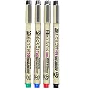 SAKURA PIGMA MICRON, PACK OF 4 ESSENTIAL COLORS, BLACK+RED+BLUE+GREEN, (005)