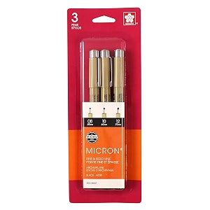 sakura pigma micron pens - set of 3 black 08 10 12
