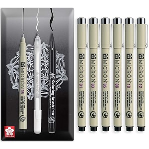 sakura pigma micron - pigment fineliner pens - 010305081012 - wallet of 6 - black ink