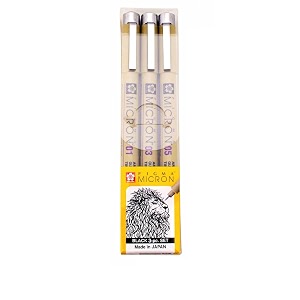 sakura pigma micron - pigment fineliner pens - 010305 - pack of 3 - black ink
