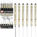 Sakura Pigma Micron - Pigment Fineliner Pens - 01/03/05/08/Graphic/Brush - Wallet of 6 - Black Ink