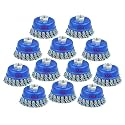SALI 12 Pack Wire Cup Brush, 3 Inch Twisted Knotted Cup Brush for Grinders, with 5/8-11 Inch Arbor for Heavy Cleaning Rust, Stripping and Abrasive, for Angle Grinder