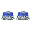 SALI 2 Pack Wire Cup Brush, 3 Inch Twisted Knotted Cup Brush for Grinders, with 5/8-11 Inch Arbor for Heavy Cleaning Rust, Stripping and Abrasive, for Angle Grinder