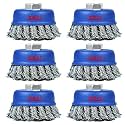 SALI 6 Pack Wire Cup Brush, 3 Inch Twisted Knotted Cup Brush for Grinders, with 5/8-11 Inch Arbor for Heavy Cleaning Rust, Stripping and Abrasive, for Angle Grinder