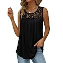 Saloogoe Summer Tank Tops for Women Loose Fit Pleated Tunics Scoop Neck Sleeveless Lace Tops Curved Hem Flowy