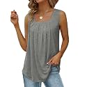 Saloogoe Summer Tank Tops for Women Loose Fit Pleated Square Neck Sleeveless Tops Curved Hem Flowy