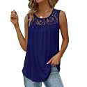 Saloogoe Summer Tank Tops for Women Loose Fit Pleated Tunics Scoop Neck Sleeveless Lace Tops Curved Hem Flowy