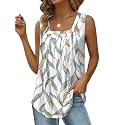 Saloogoe Summer Tank Tops for Women Loose Fit Pleated Square Neck Sleeveless Tops Curved Hem Flowy