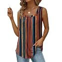 Saloogoe Summer Tank Tops for Women Loose Fit Pleated Square Neck Sleeveless Tops Curved Hem Flowy