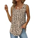 Saloogoe Summer Tank Tops for Women Loose Fit Pleated Square Neck Sleeveless Tops Curved Hem Flowy