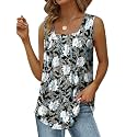 Saloogoe Summer Tank Tops for Women Loose Fit Pleated Square Neck Sleeveless Tops Curved Hem Flowy