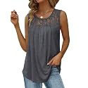 Saloogoe Summer Tank Tops for Women Loose Fit Pleated Tunics Scoop Neck Sleeveless Lace Tops Curved Hem Flowy