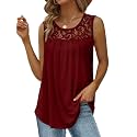 Saloogoe Summer Tank Tops for Women Loose Fit Pleated Tunics Scoop Neck Sleeveless Lace Tops Curved Hem Flowy