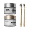 Salt. Oral Care Claire Day & Trance Night Tooth Powder Combo with 2 Eden Bamboo Toothbrushes | Anti-Bacterial, Plaque Control | Papain, Bromelain, Activated Charcoal | Biodegradable & Eco-Friendly | Complete AM to PM 