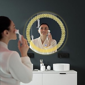 salton premium frameless round led mirror wall mounted mirror 2424 inches mirror for bathroom warm cool amp natural lights