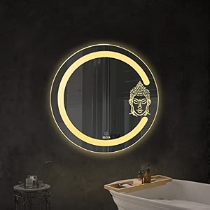 salton premium frameless round wall mounted led mirror 2424 inches warm cool amp natural lights slm-r2424-1