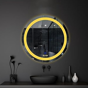 salton premium frameless round led mirror wall mounted mirror 2424 inches mirror for bathroom warm cool amp natural lights