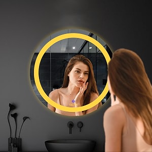 salton premium frameless round led mirror wall mounted mirror 2424 inches mirror for bathroom warm cool amp natural lights