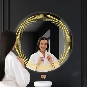 salton premium frameless round led mirror wall mounted mirror 2424 inches mirror for bathroom warm cool amp natural lights