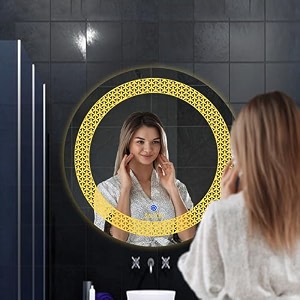 salton premium frameless round led mirror wall mounted mirror 2424 inches mirror for bathroom warm cool amp natural lights