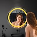 SALTON Premium Frameless Round Led Mirror Wall Mounted Mirror, 24×24 Inches Mirror for Bathroom, Warm, Cool &amp; Natural Lights