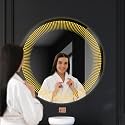 SALTON Premium Frameless Round Led Mirror Wall Mounted Mirror, 24×24 Inches Mirror for Bathroom, Warm, Cool & Natural Lights